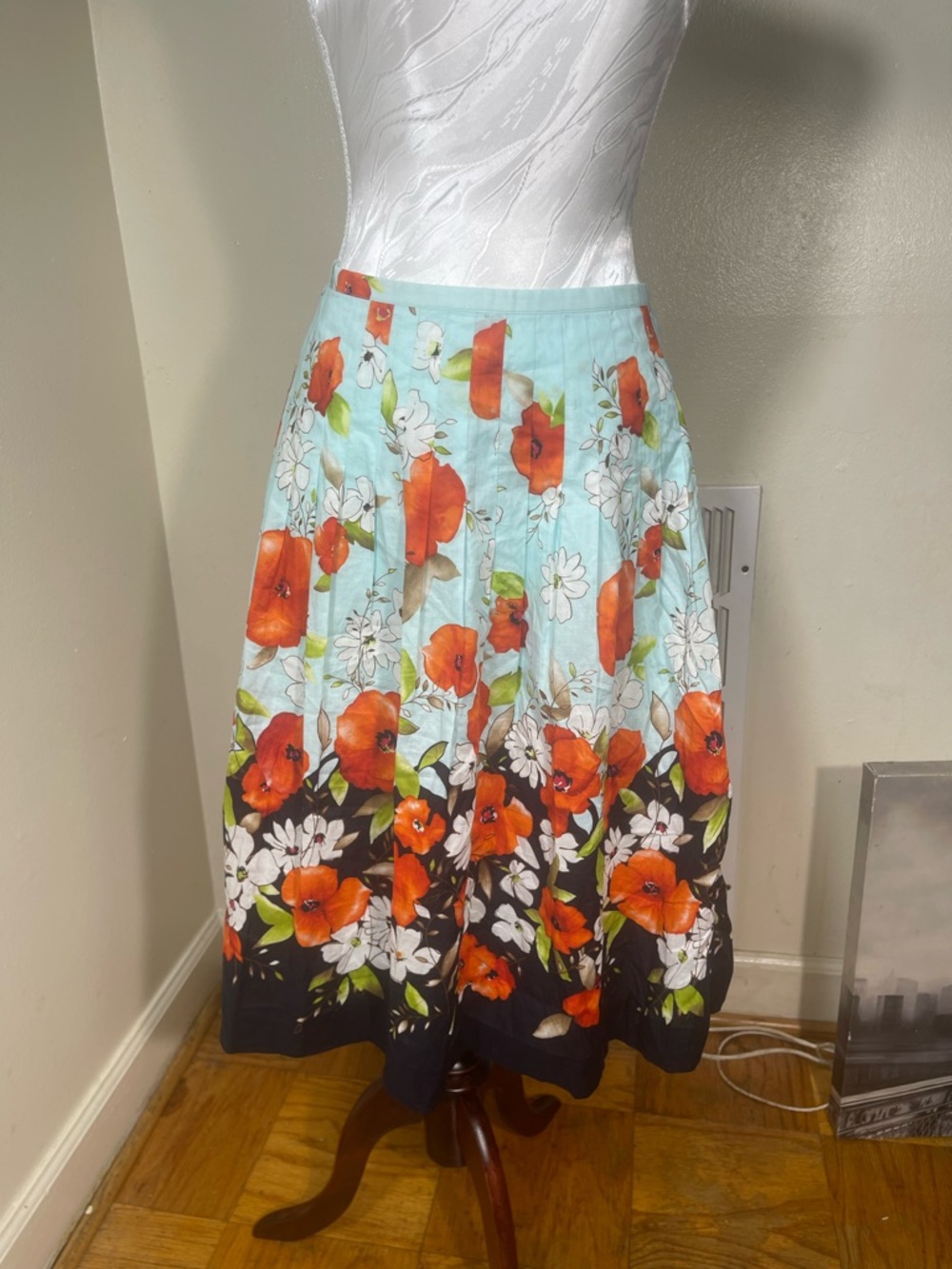VTG Talbots Women's Pleated Whimsical Poppy Floral Scenic Skirt Size‎ 16W Multi